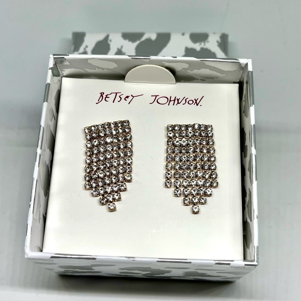 Betsey Johnson Rhinestone Fringe Earrings NWT